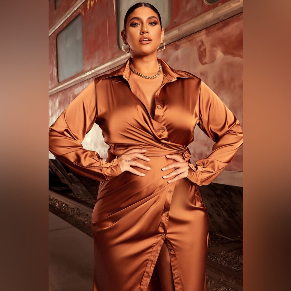 Gabriella Satin Maxi Shirt Dress